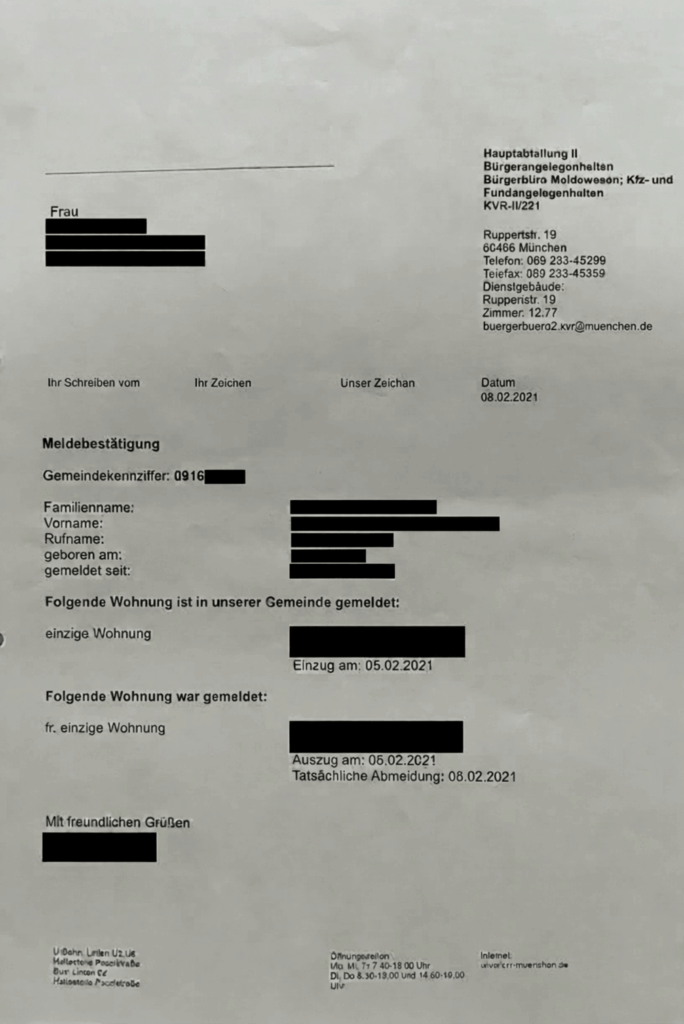 Anmeldung à Munich
Meldebescheinigung