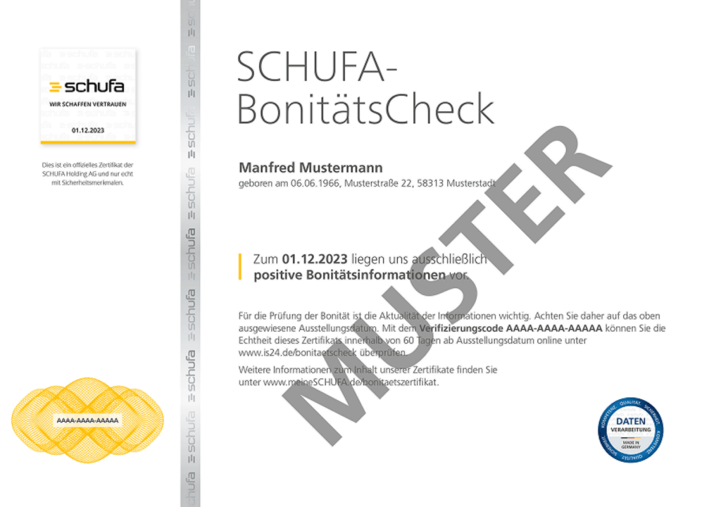 Schufa - exemple, Schufa-BonitätsChec