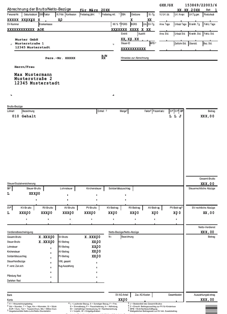 Salaire brut net - Lohnabrechnung